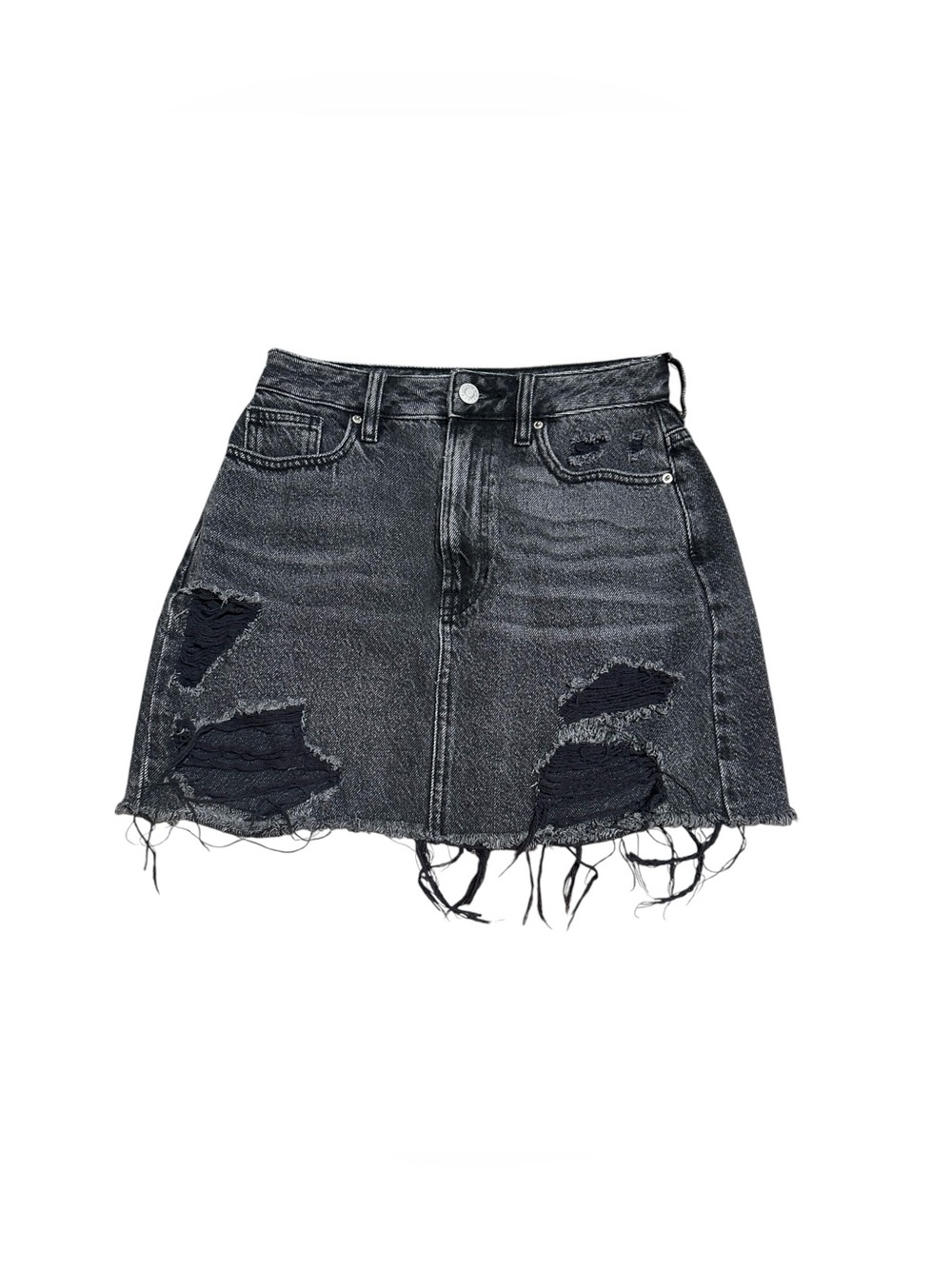 PacSun Black Distressed Denim Mini Skirt Raw Hem Women’s S 24 EUC